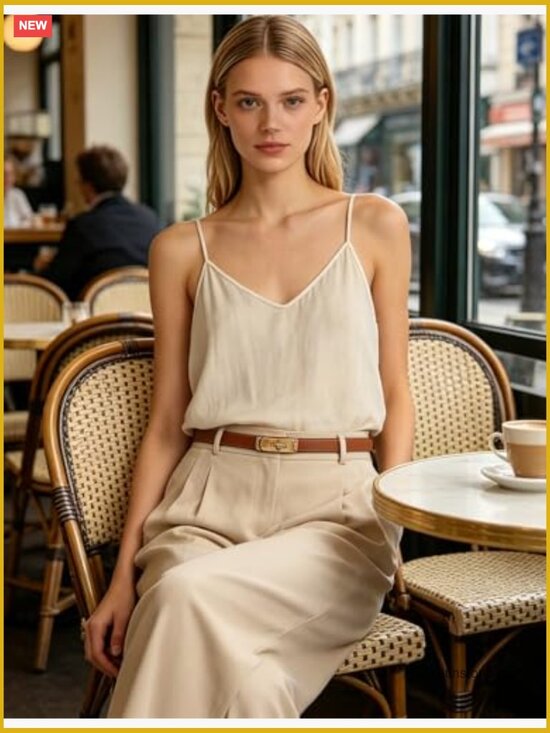 Skinny Belt with Turn-Lock Gold Buckle - Faux Leather, Adjustable 20-35in main image 7